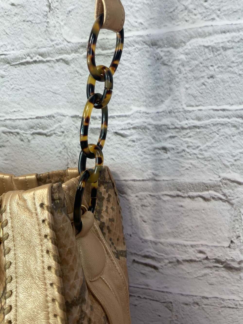 Sharif Python Print Metallic Gold Leather Drawstring Bucket Bag - Picture 6 of 9